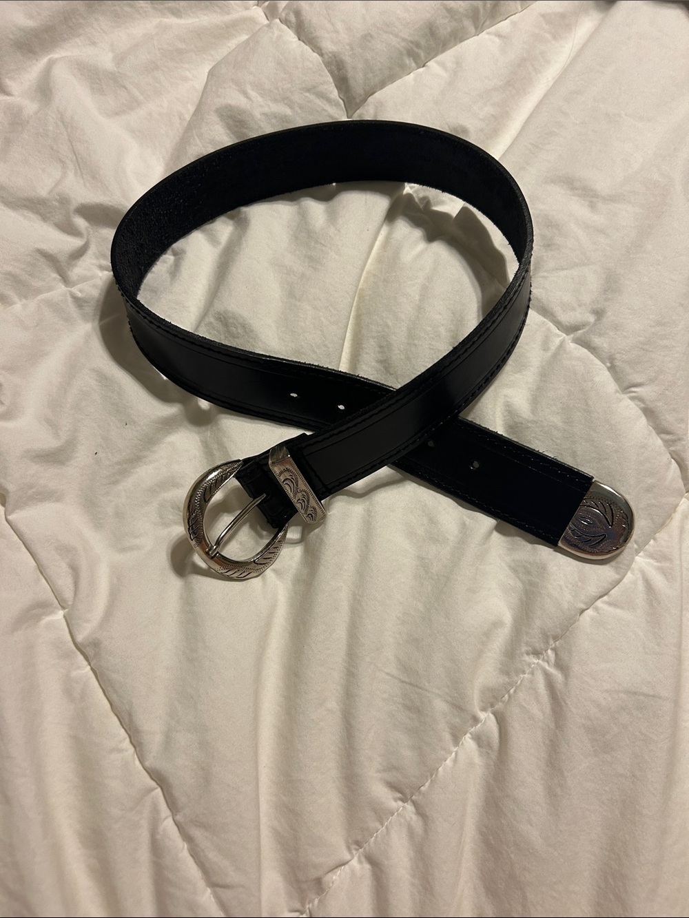 NWOT western Black Leather Liz Claiborne Belt with Silver Buckle
